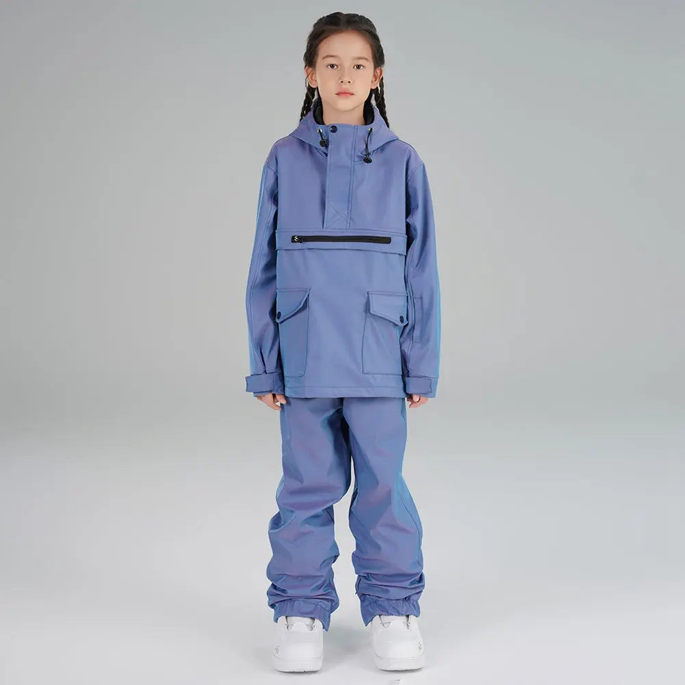 Children Half-zip Snowsuits Insulated Cargo Snow Hoodie & Pants