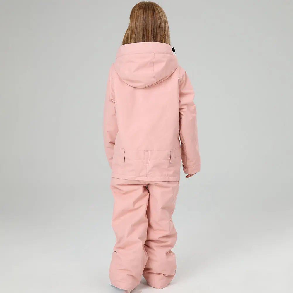 Children One Piece Ski Jumpsuits Waterproof Hooded Snowsuits