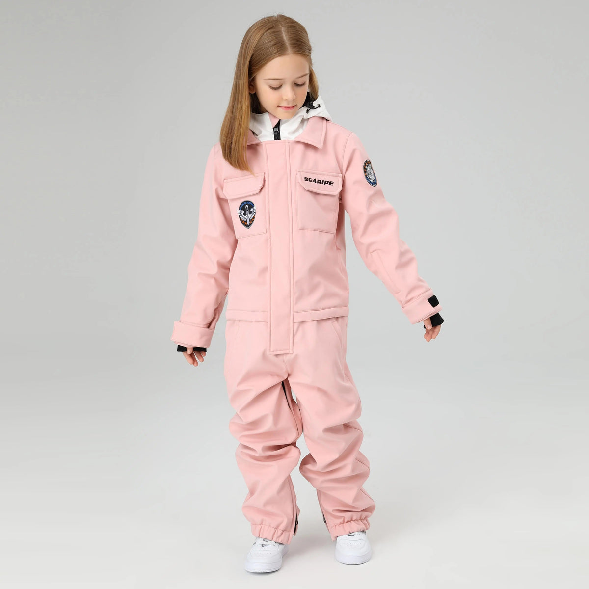 HOTIAN Girls Contrast Hooded Cargo One Piece Ski Jumpsuit With Side Zip
