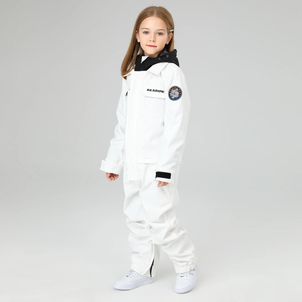 HOTIAN Girls Contrast Hooded Cargo One Piece Ski Jumpsuit With Side Zip