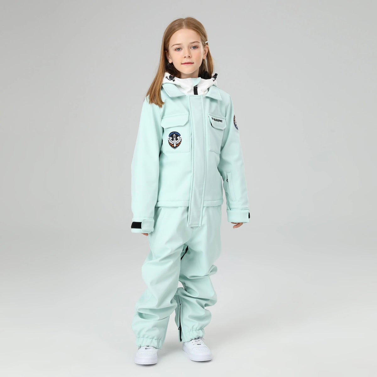 HOTIAN Girls Contrast Hooded Cargo One Piece Ski Jumpsuit With Side Zip