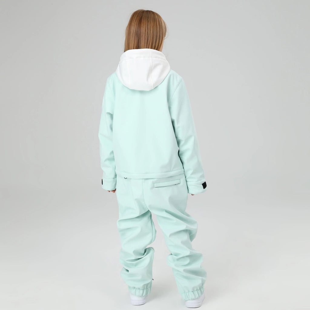 HOTIAN Girls Contrast Hooded Cargo One Piece Ski Jumpsuit With Side Zip