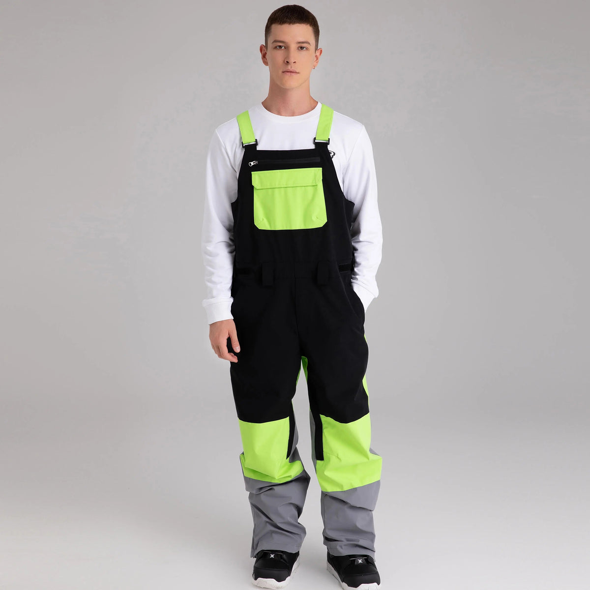 Adult Color Block Ski Overalls Bib Pants With Adjustable Strap