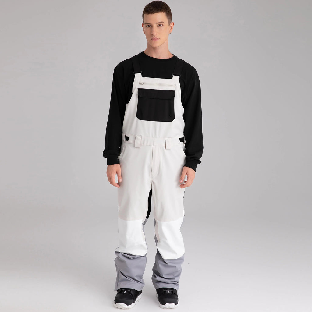 Adult Color Block Ski Overalls Bib Pants With Adjustable Strap