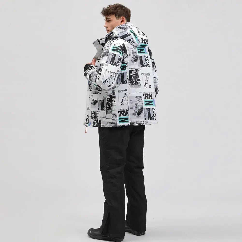 Mens Waterproof Printed Ski Suits 2 Pieces Snowsuits Set