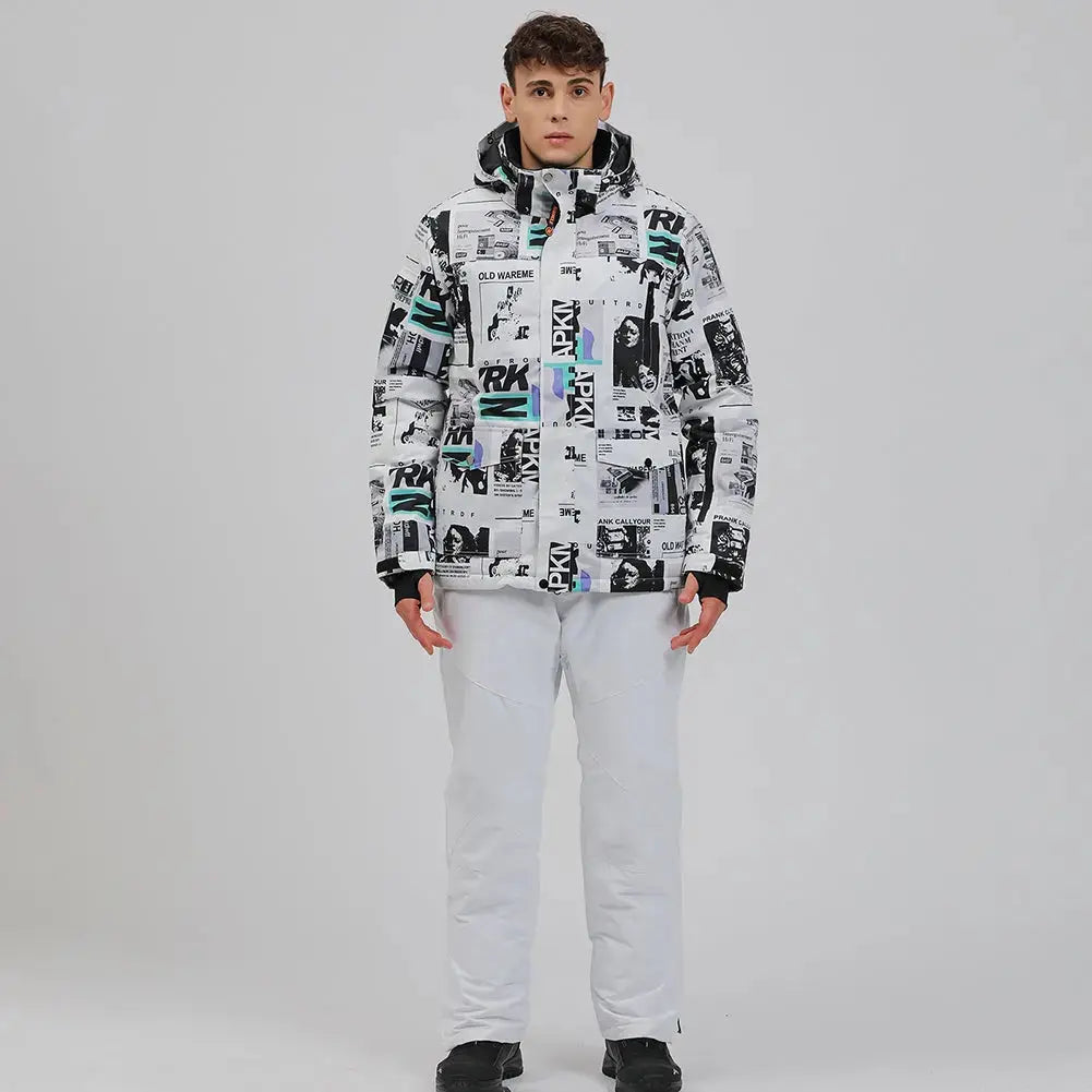 Mens Waterproof Printed Ski Suits 2 Pieces Snowsuits Set
