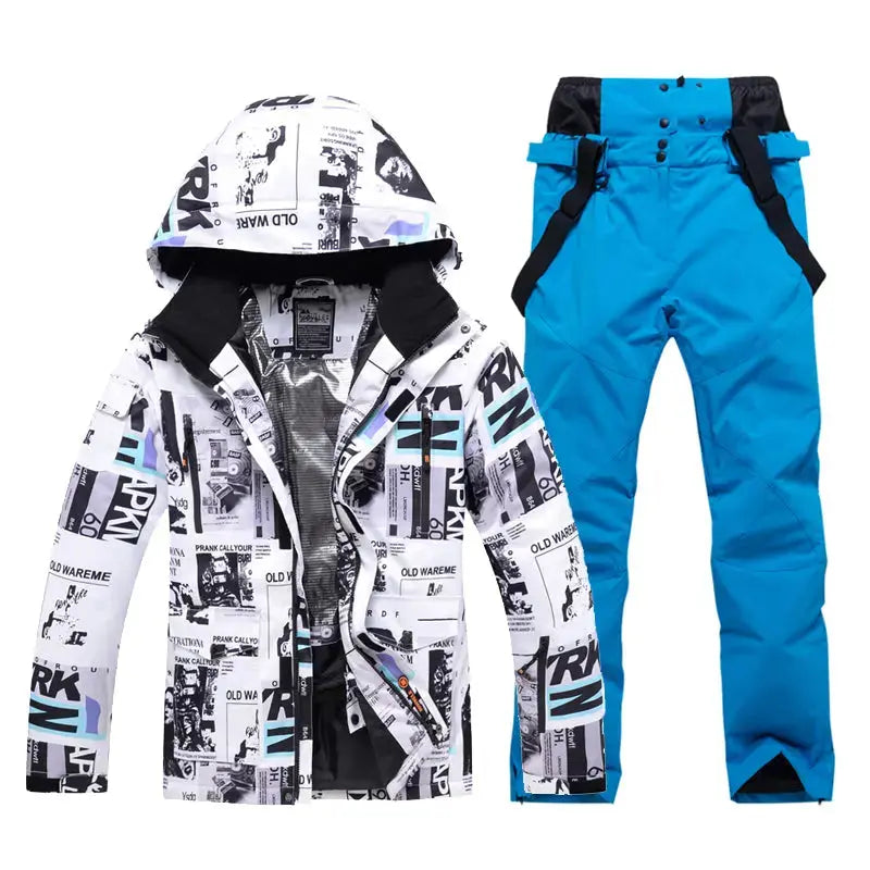 Mens Waterproof Printed Ski Suits 2 Pieces Snowsuits Set