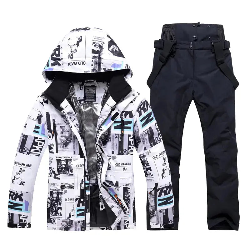 Mens Waterproof Printed Ski Suits 2 Pieces Snowsuits Set