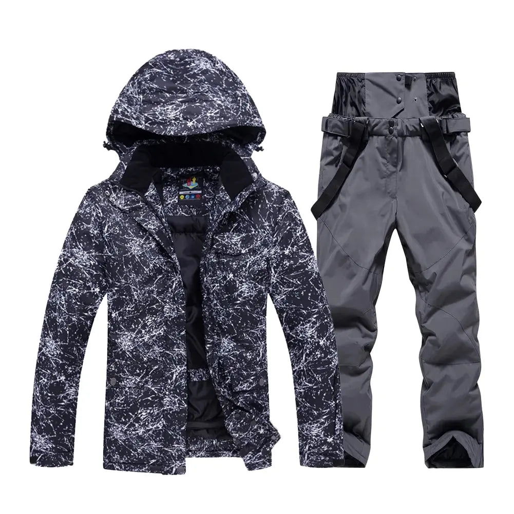 Unisex Snowboard Ski Jacket and Pants Set Marble Pattern