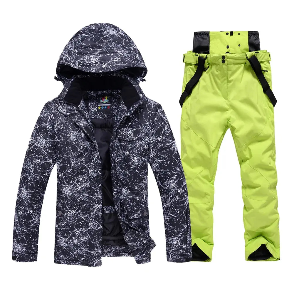 Unisex Snowboard Ski Jacket and Pants Set Marble Pattern