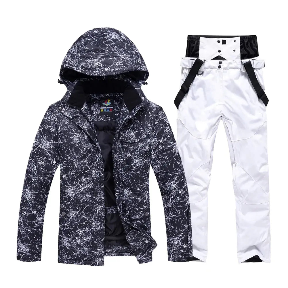 Unisex Snowboard Ski Jacket and Pants Set Marble Pattern