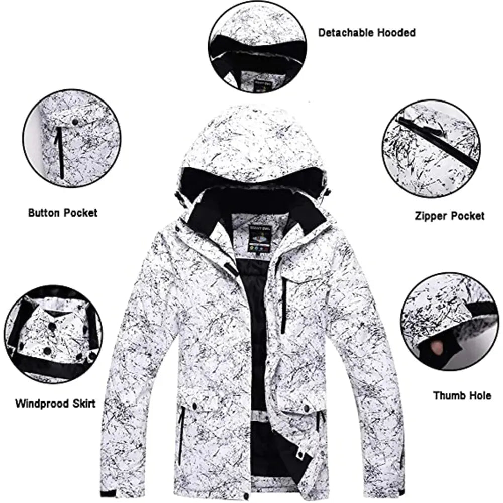 Unisex Snowboard Ski Jacket and Pants Set Marble Pattern