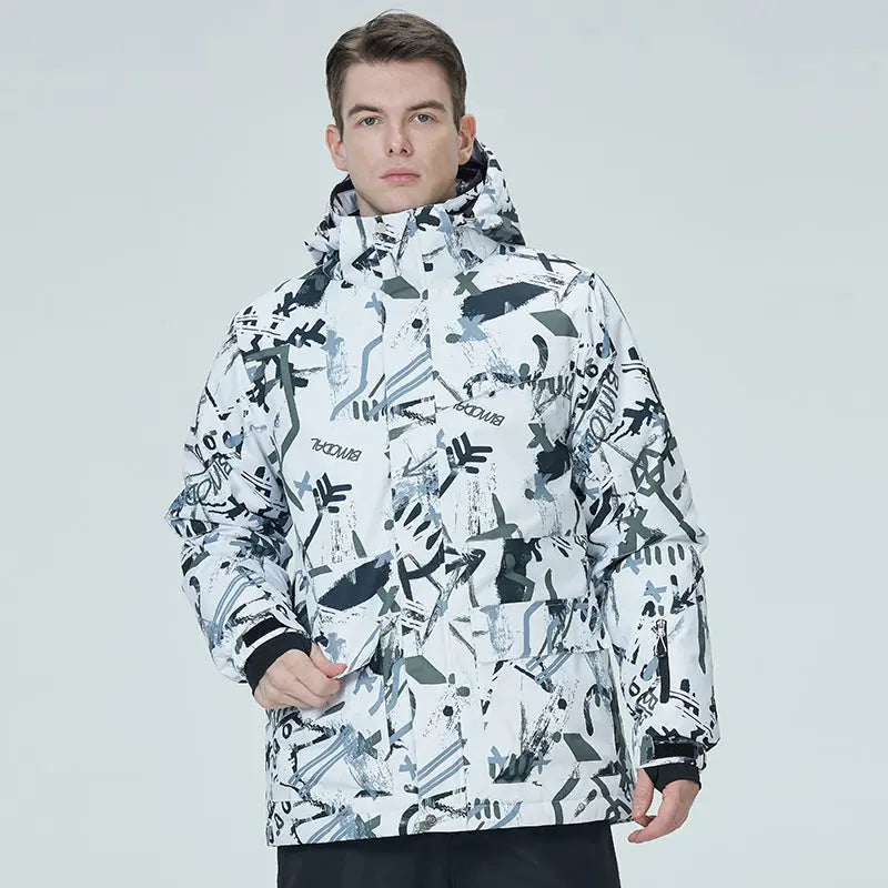 Matching Couple Graffiti Print Hooded Ski Cargo Jacket