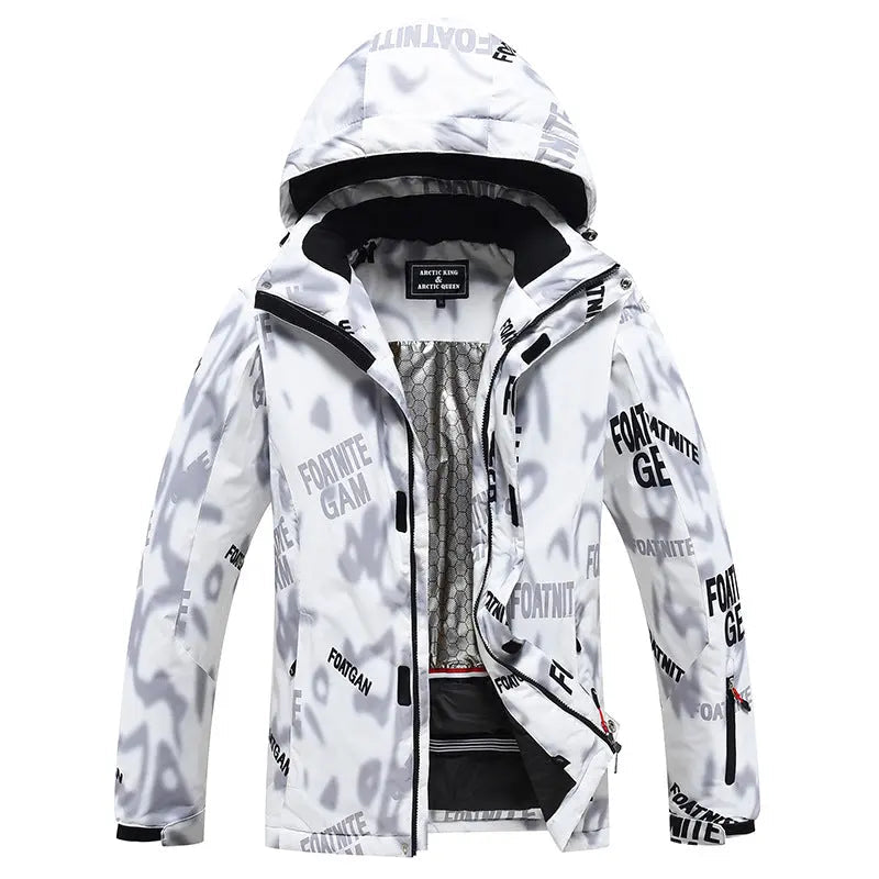Matching Couple Graffiti Print Hooded Ski Cargo Jacket