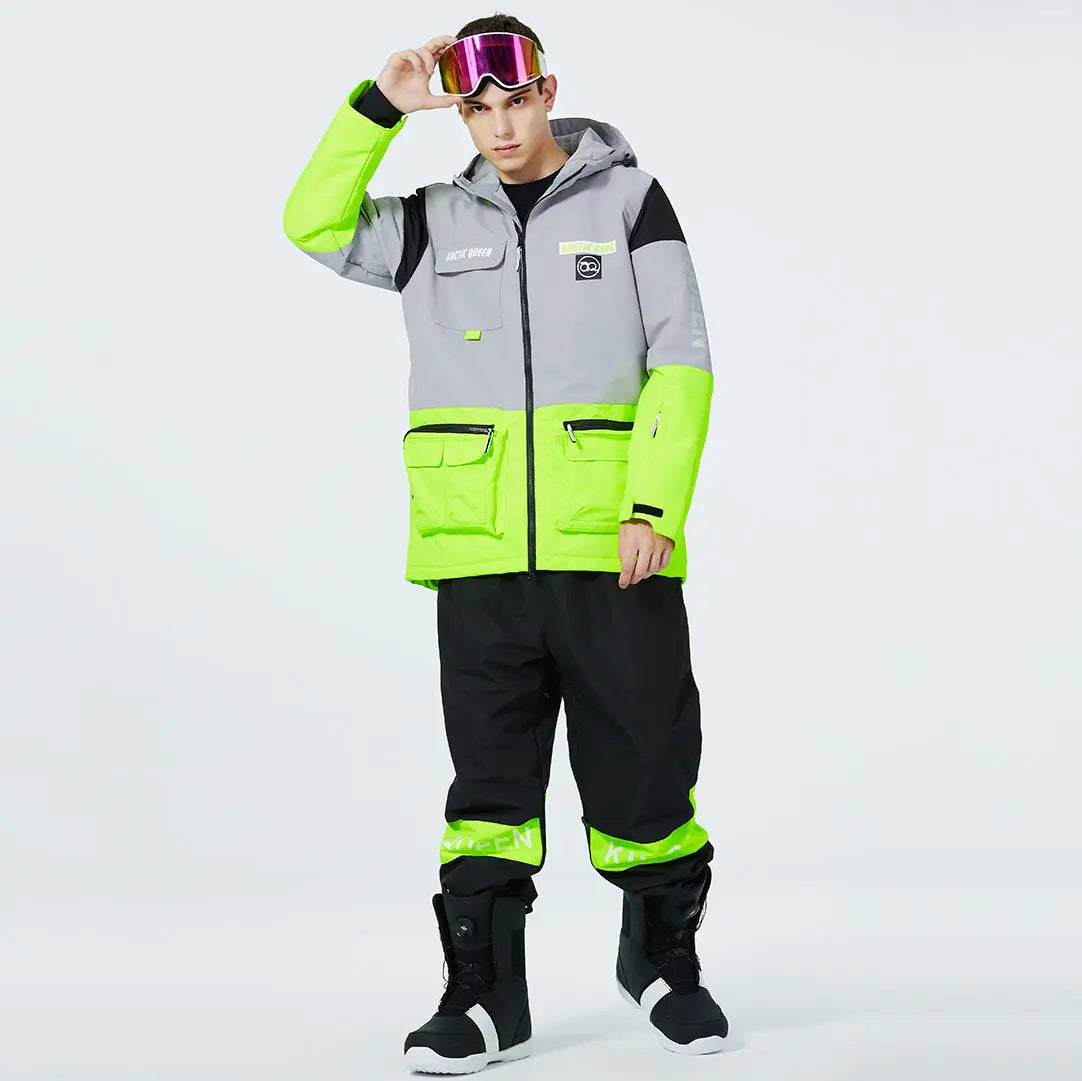 Hotian Men Ski Insulated Cargo Jacket Waterproof Outdoor Coat