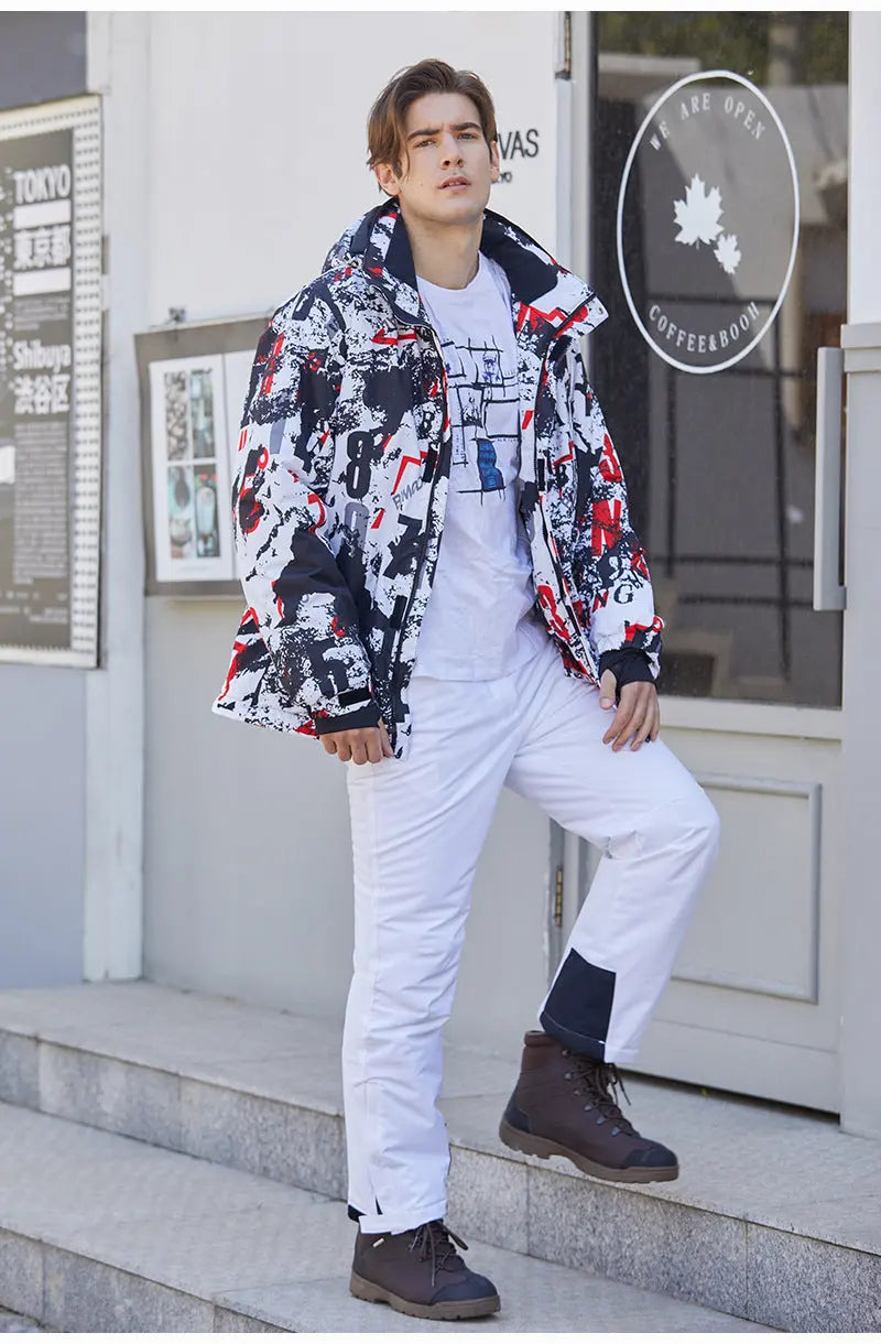 Men Classical Printed Ski Snowboard Insulated Jacket & Bib Pants