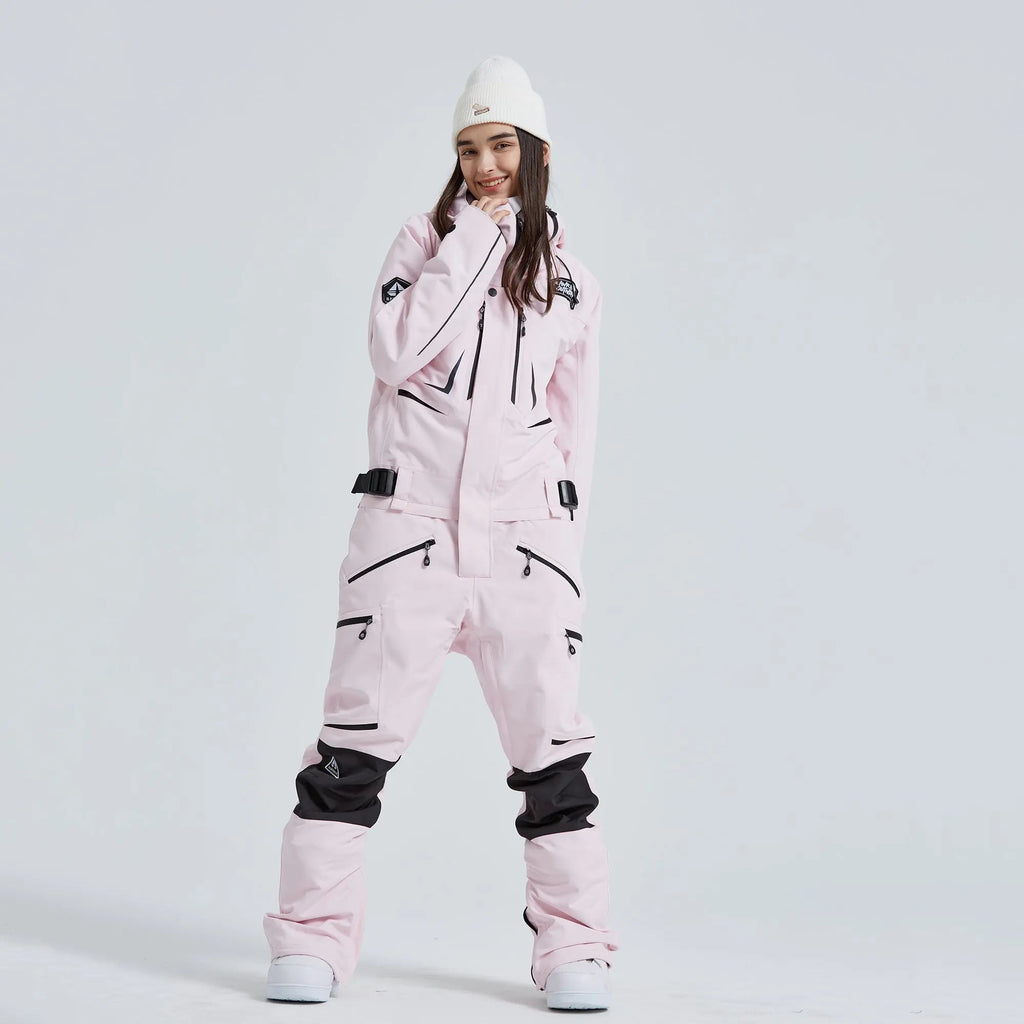Women Outdoor Hooded Ski Suits Winter One Piece Snowsuits Jumpsuits