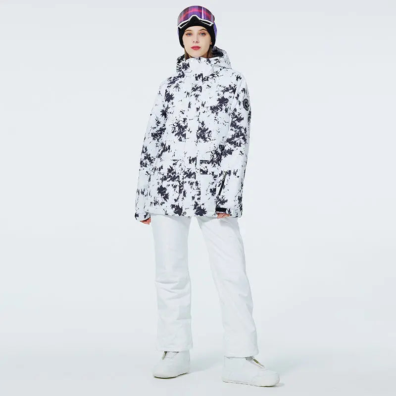 Women Hooded Insulated Snow Jacket Printed Ski Coat for Outdoor Sports