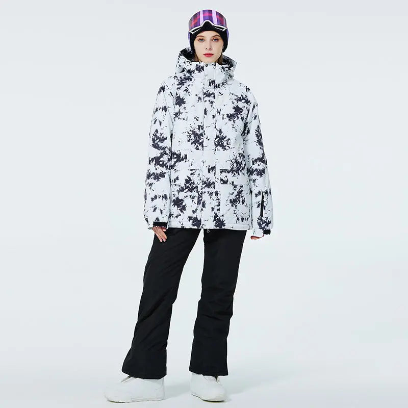 Women Hooded Insulated Snow Jacket Printed Ski Coat for Outdoor Sports