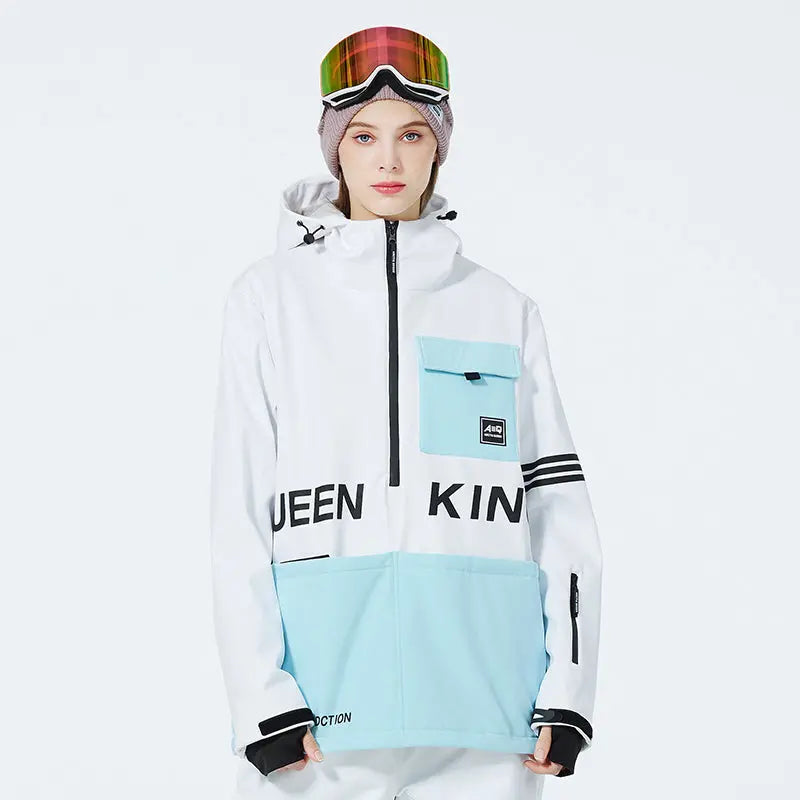 Female Hooded Ski Insulated Jacket Half Zipper Snowboard Jackets