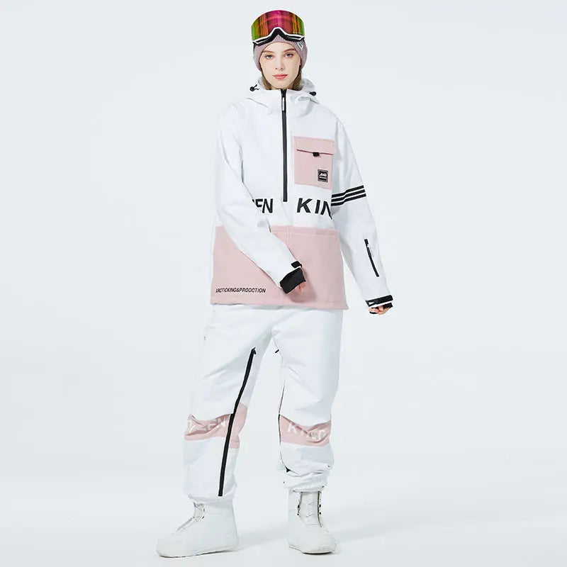 Matched Couple Half-zip Hooded Ski Jacket & Baggy Pants Set 