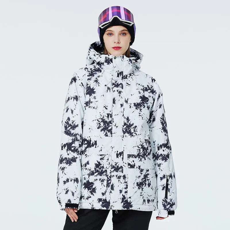 Women Ski Snow Suits Printed Insulated jacket & Bibs Pants Set 