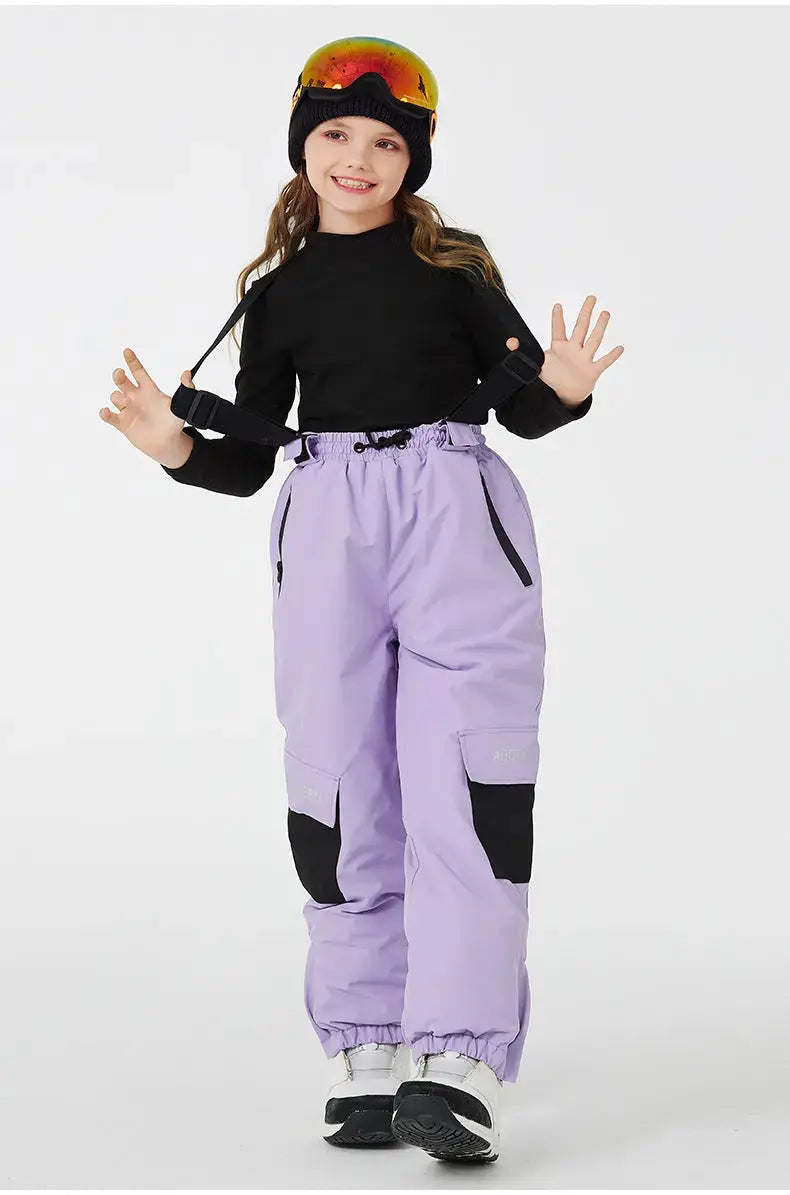 Kids Loose Fit Snow & Ski Pants Removable Shoulder Strap