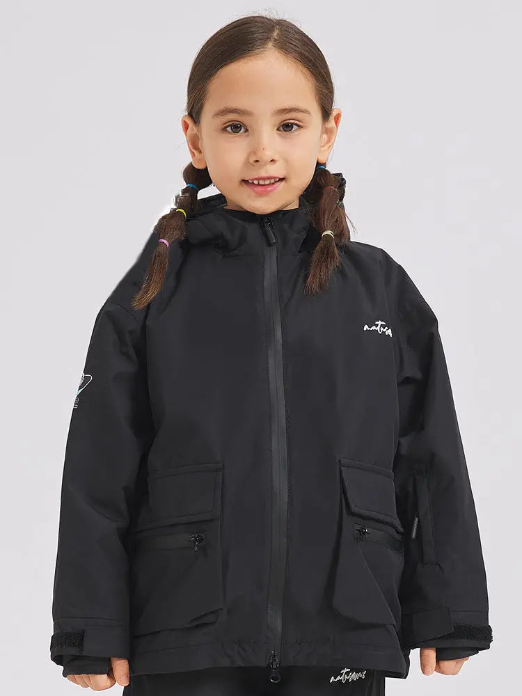 Kids Warm Ski Jacket Coat for Winter Solid Color Snow Wear