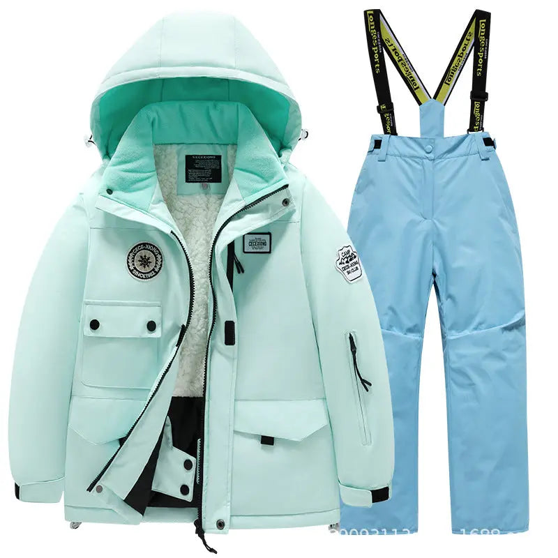 Kids Winter Ski Jacket and Bibs Set Warm Fleece Lined Coats