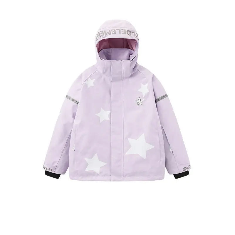 Kids' Star-Pattern Waterproof Ski Shell Jacket