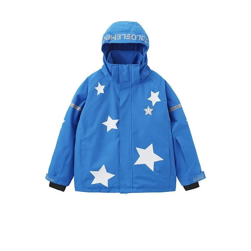 Kids' Star-Pattern Waterproof Ski Shell Jacket