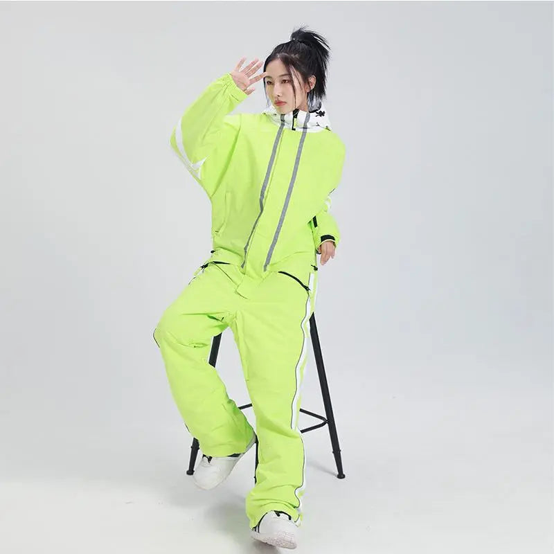 Retro One-piece Ski Jumpsuits for Women Loose Fit Snowsuits