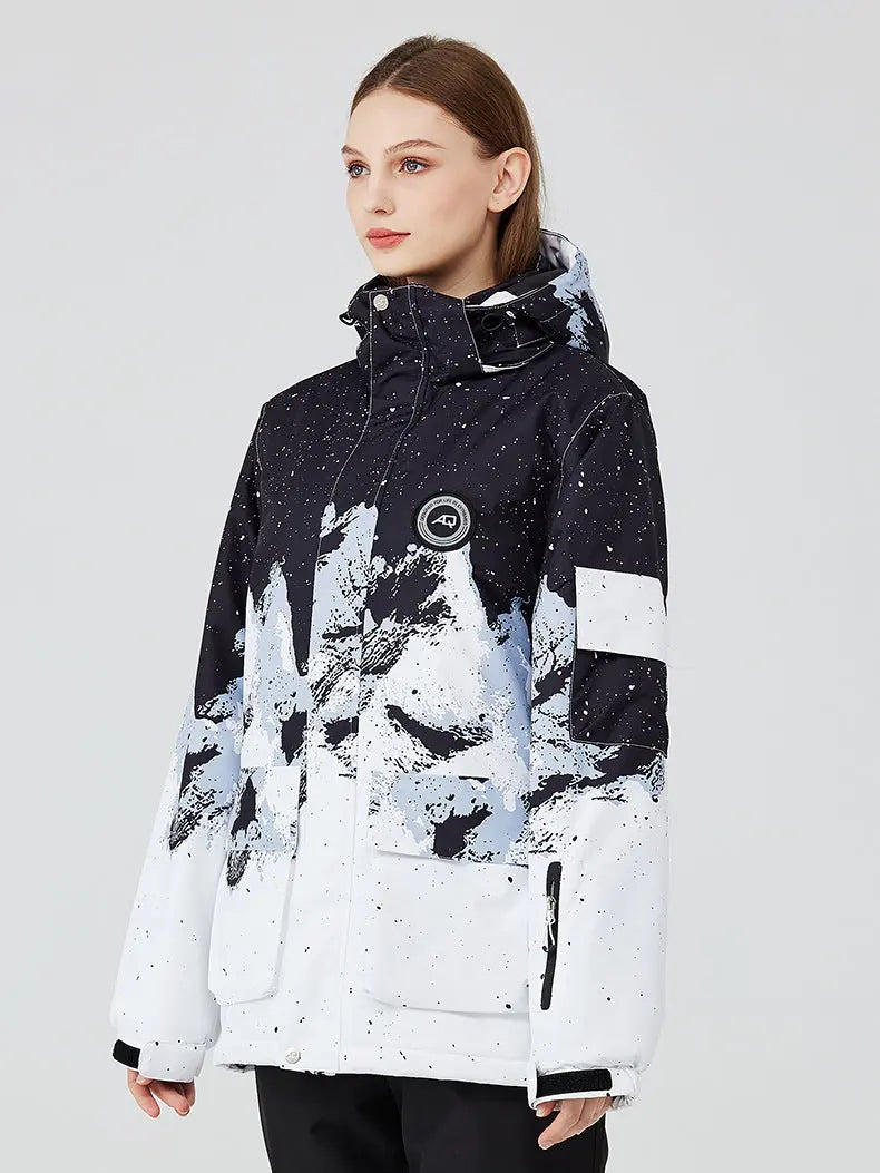 Matching Couple Graffiti Print Hooded Ski Cargo Jacket