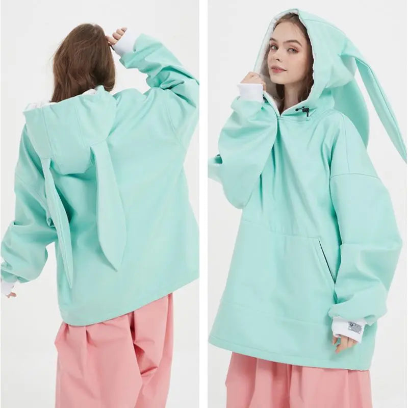 Unique Rabbit Fleece Hoodie for Snowboarding Skiing