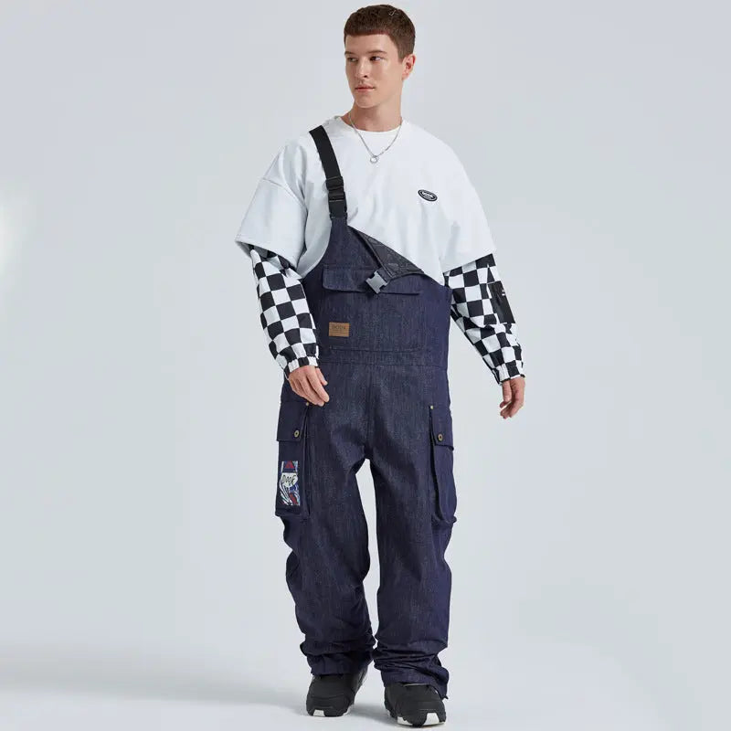 Unisex Denim Snow Bibs Pants