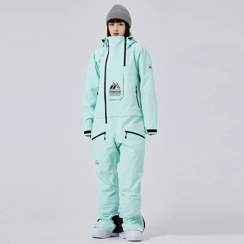 Unisex Ski Onesie Overalls Winter Hooded One-piece Snow Jumpsuits 