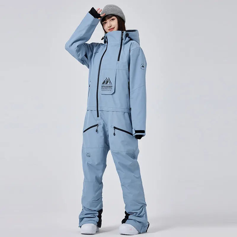 Unisex Ski Onesie Overalls Winter Hooded One-piece Snow Jumpsuits 