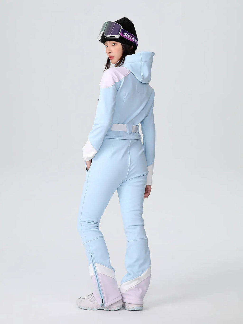 Women Fitted Stretch Ski Jumpsuit Elegant One-piece Flare Snowsuits