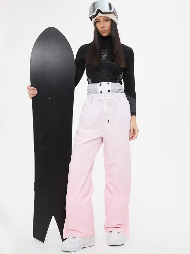 Women Gradient Color Snow Pants Cute Ski Trousers for Winter