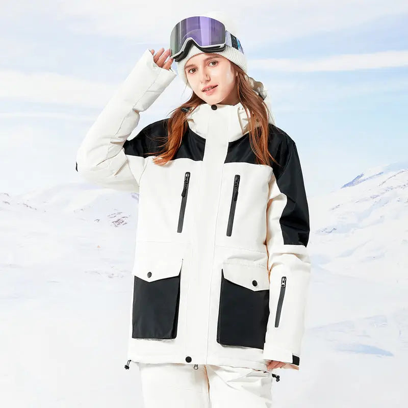 Women Hooded Snowboard Jacket Cargo Pockets Ski Coat
