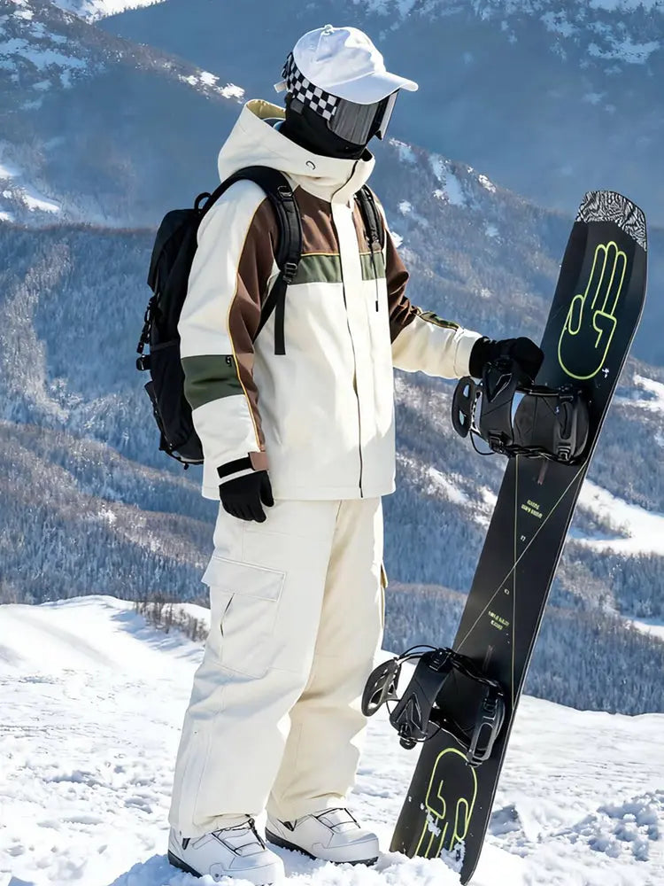 Women Men Color Blocking Snowsuits Winter Cargo Ski Outfits