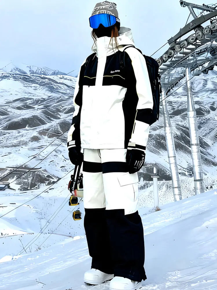 Women Men Color Blocking Snowsuits Winter Cargo Ski Outfits