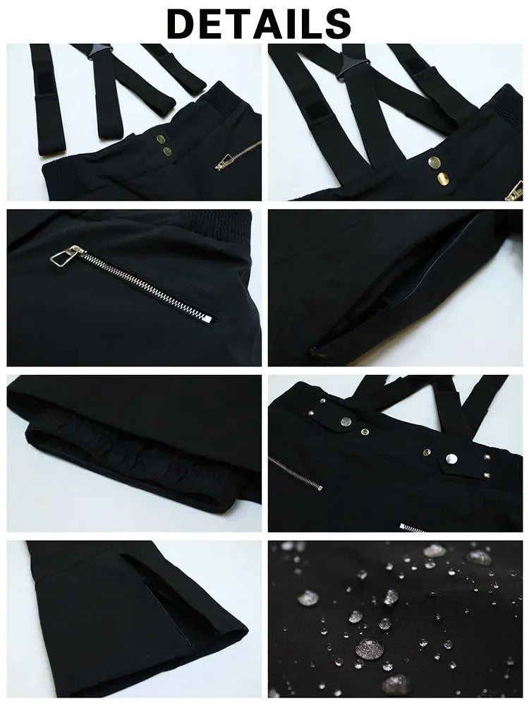 Women Quilted Skisuits Belted Snow Jacket & Slim Fit Trousers