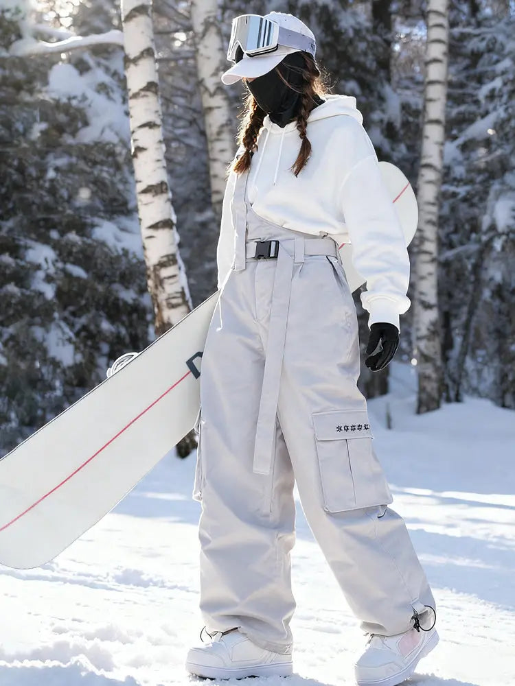 Women Single Shoulder Strap Ski Pants Unique Baggy Snow Bibs