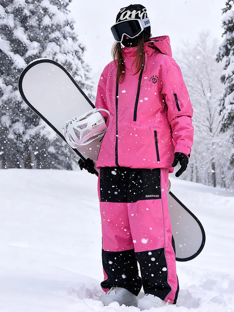 Women Vintage Hooded Ski Jacket & Baggy Ski Pants