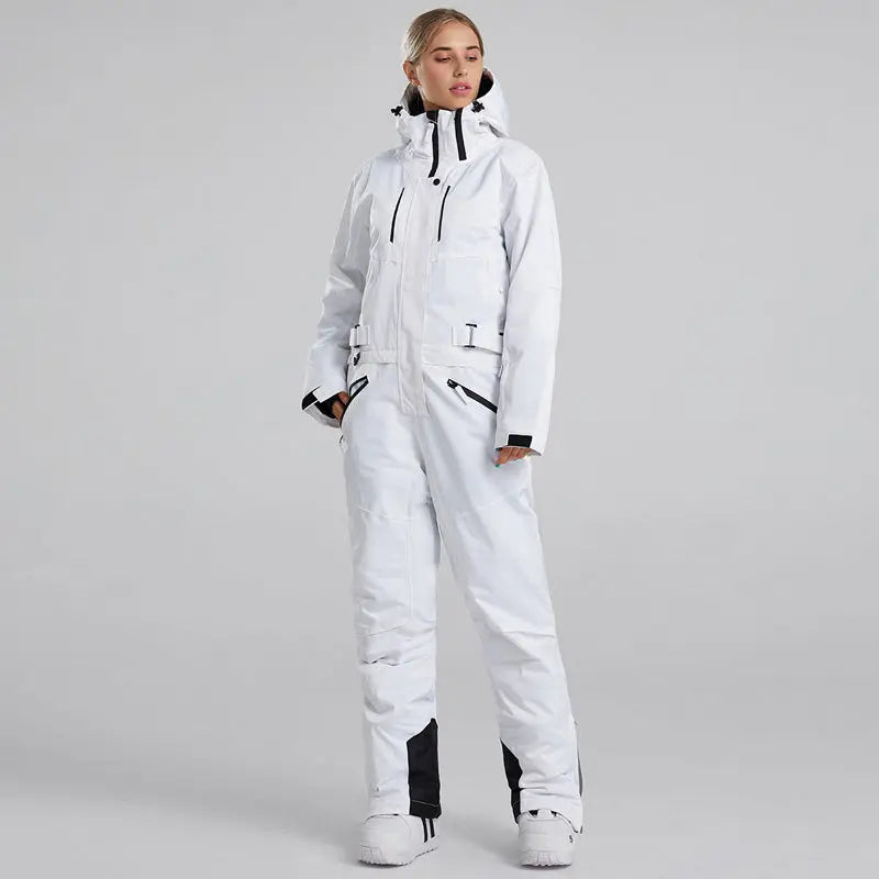 Women's White One Piece Snow Jumpsuits Ski Suits 