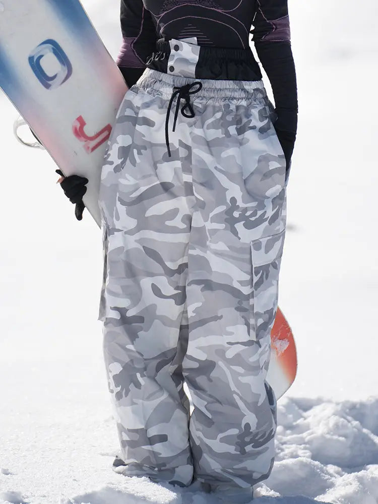Women's Camo Snownoard Pants Baggy Drawstring Ski Trousers
