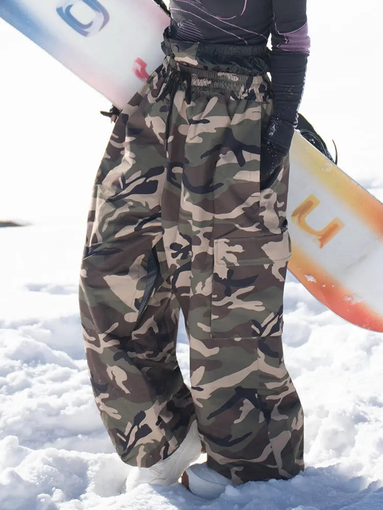 Women's Camo Snownoard Pants Baggy Drawstring Ski Trousers