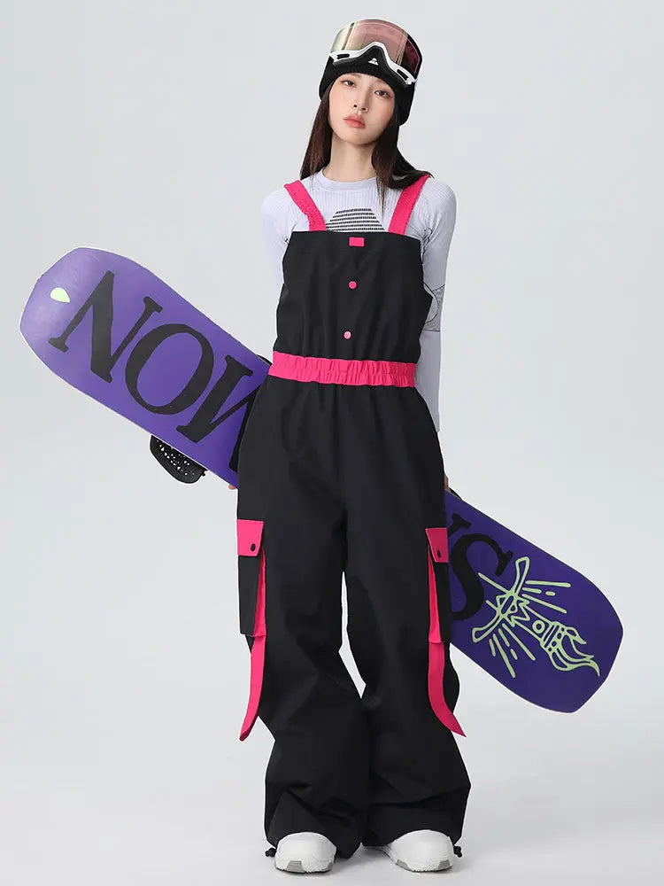 Women's High Waist Snow Bib Overalls Baggy Ski Pants