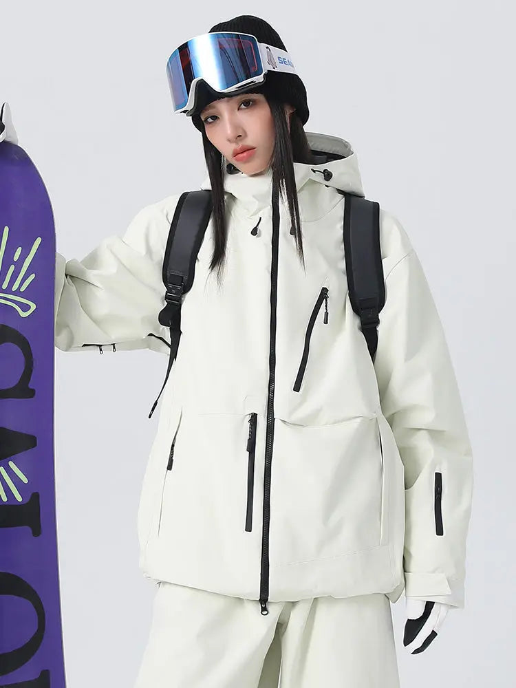 Women's Solid Color Snow Jacket Insulated Skiing Clothing